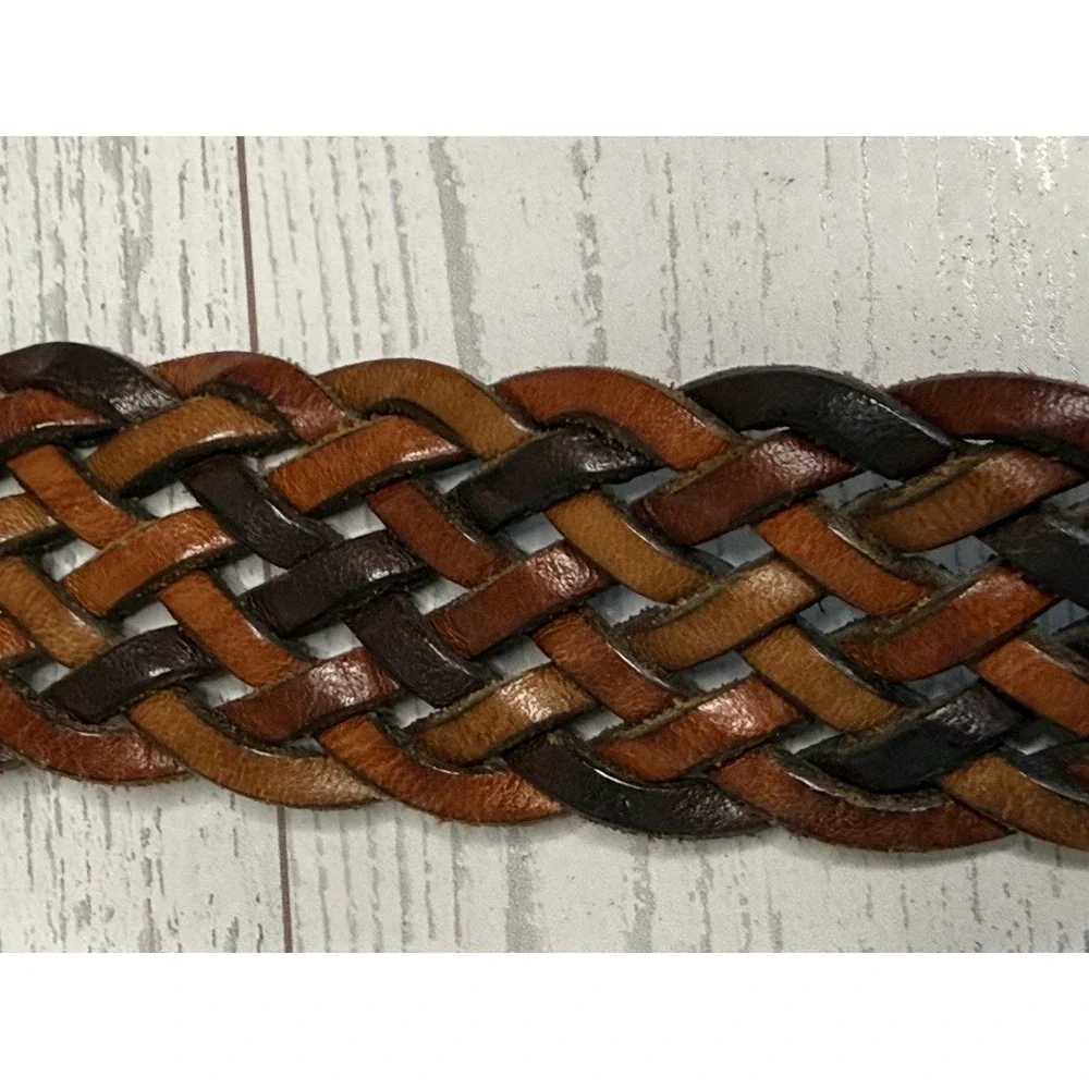 VTG Dockers Woven Braided Leather Belt Reddish Brown‎ Brass Buckle  Large/ 44